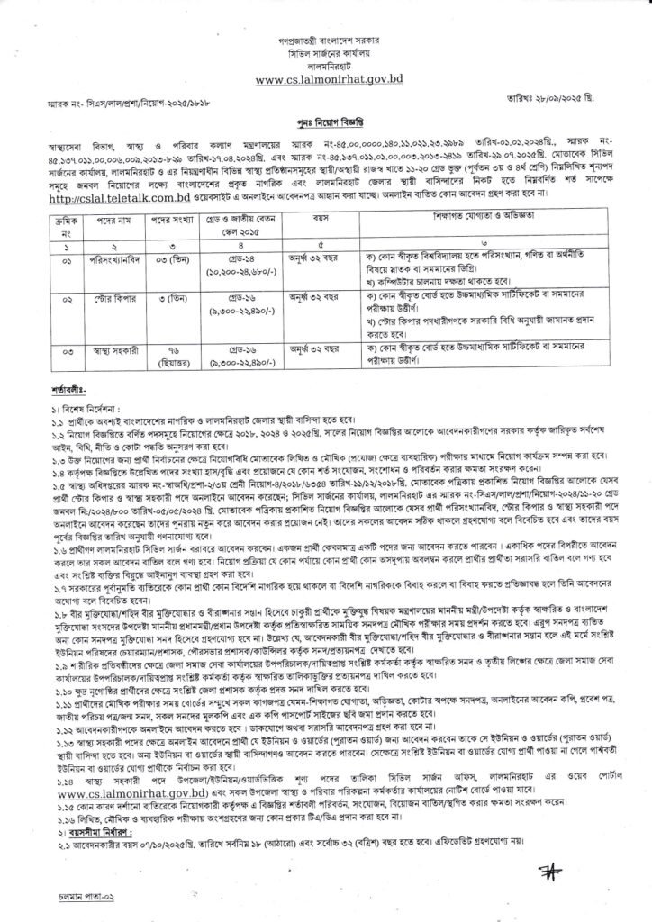 CS Lalmonirhat Job Circular 2025 – CS Job Apply Online 2025